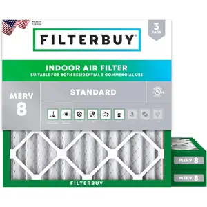 Filterbuy 12x12x2 Air Filter (3-Pack), Pleated MERV 8 Dust Defense HVAC AC Furnace Air Filters (Actual Size: 11.50 x 11.50 x 1.75 Inches)
