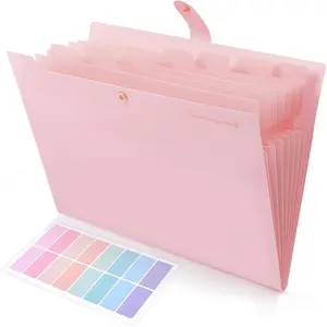 Expanding File Folder, Accordion File Organizer with 8 Pockets, Expandable Document Paper Receipt Holder for School Office Hospital, Letter/A4 Size Pink