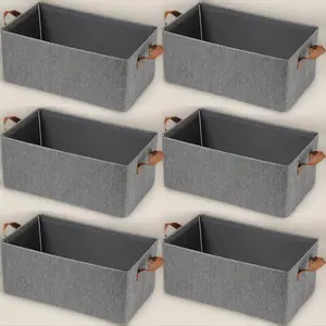 Storage boxes Large Capacity  Bins Closet Organizer System,Outdoor,Sturdy Foldable  for Organizing Clothing,Sheets,Toys,Books - Shelf Organizer Shelves Basket storage Bin, Organizing Baskets for Shelf,Utility Room, Grey makeup storage organizer,3/6 pack