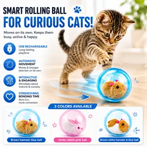 Boredom Buster Smart Cat Toy  USB Rechargeable Auto-Rolling Ball with Mouse Hands-Free Play for Indoor Cats
