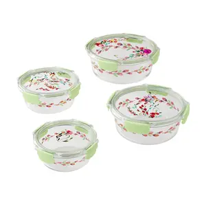 Painted Meadow Round Glass Food Storage Containers with Tritan Lids, Set of 4, 8 Pieces Kitchen Utensils