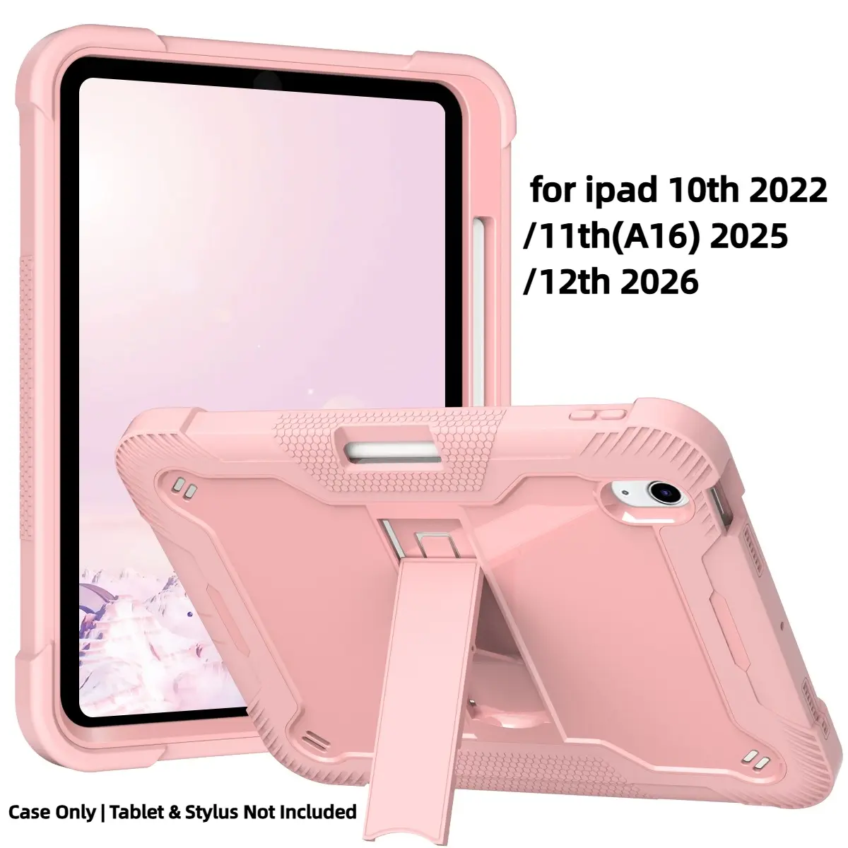 Tablet shockproof kickstand cover suitable for iPad 11th (A16) 11 inch (2025) and iPad 10th 10.9 inch/12th (2026), foldable stand, drop and shock resistant -- Black/Pink/Red/Green, iPad Covers