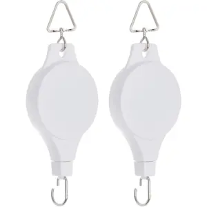 Hardware tools 2 Pack Plant Pulley Retractable Hanger, Easy Reach Plant Pulley Adjustable Height Wheel for Hanging Plants Heavy Duty, Indoor Outdoor Plant Hanger for Garden Baskets Pots & Birds Feeder - White