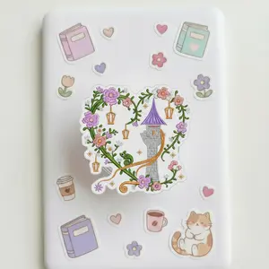 Purple Princess Tower Phone Grip - Golden Hair Vine & Floral Heart Accessory - Magic Lantern Festival Phone Stand - Lost Princess Aesthetic Gift - Durable Acrylic Phone Finger Grip