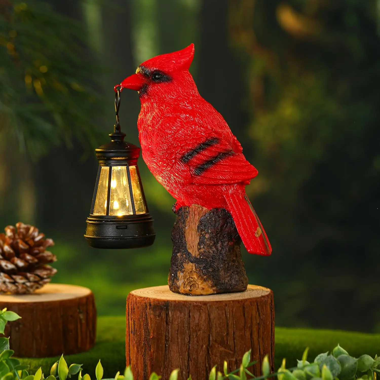 6.3ft Outdoor Solar LED Resin Cardinal Statue with Lantern, Garden Decor Lights, Solar Garden Lamps for Lawn Yard Festive Home Decorations