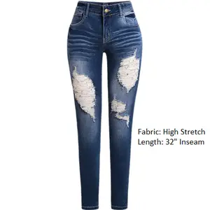 Distressed Low Rise Skinny Jeans Denim Fabric Ripped Comfortable Bottom  Womenswear Button