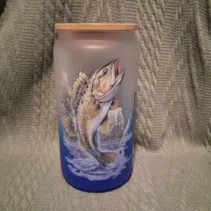 16oz glass smokey blue tumbler