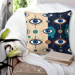 Boho Evil Eye Accent Pillow, & Navy Digital Print, Durable & Vibrant, Perfect for Sofa, Couch & Bedroom Decor