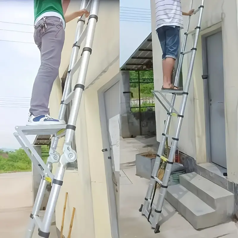 1 Heavy-Duty 400-Pound Load-Bearing Easy-To-Install Platform, with Retractable Workstation System And Tool Tray, silvery, Suitable for Large Ladders, Non-Slip Design(Only Selling Ladder Additions)