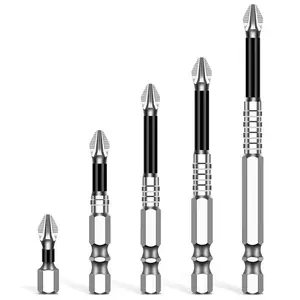 5-Piece K5 Steel Magnetic Screwdriver Bit Set | Phillips/Flat Head with Anti-Slip Tooth Design | Impact-Resistant & Thread-Tolerant Bits, Suitable for Drills/Power Tools | Ultra-Hard Hex Shank with Cross Magnetic Tip
