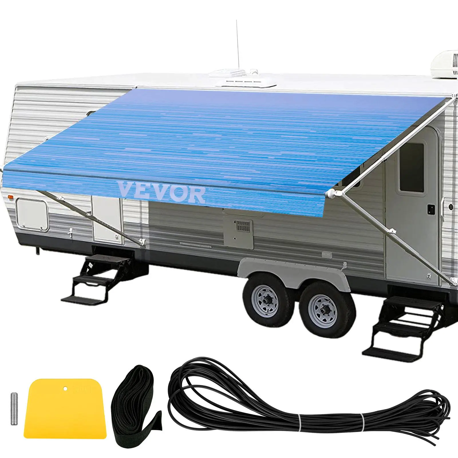 【summerfinds】VEVOR RV Awning 18\' Camper Awning Fabric, Trailer Awning Canopy Patio Camping Car Awning, Durable 15oz Vinyl Roller Tube for RV, Van, SUV, Patio Awning Replacement Ocean Blue Fade