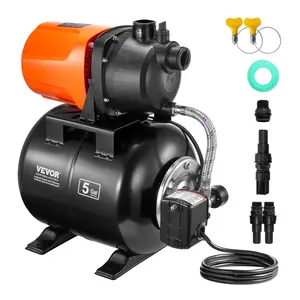 VEVOR 1 HP Shallow Well Pump with Pressure Tank,  1000 GPH/3700 L/H, Automatic Irrigation Water Booster Pump with 164 ft Lift 20/40 PSI Pressure Switch, Thermoplastic Pump Head for Home Garden Lawn