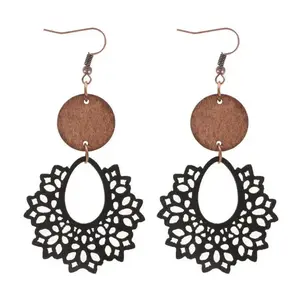 Beautiful Black Leather and Wood Earrings