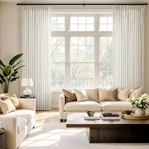 Viral Floor to Ceiling Linen Curtains 96 Inch 2 Panels Pinch Pleated Textured Semi Sheer Light Filtering Drapes with Hooks and Rings deco living room
