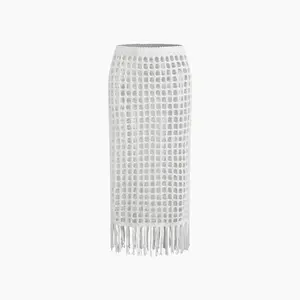 Cider Knit Hollow Out Fringe See-through Cover Up Skirt