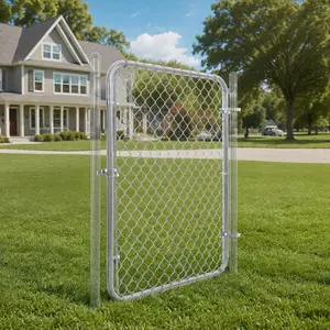 Fencer Wire 5ft x 4ft Chain Link Fence Gate with Round Frame, Hinge & Lock for Yard or Animal Enclosures, Fits 52 in. Openings, Multi-options