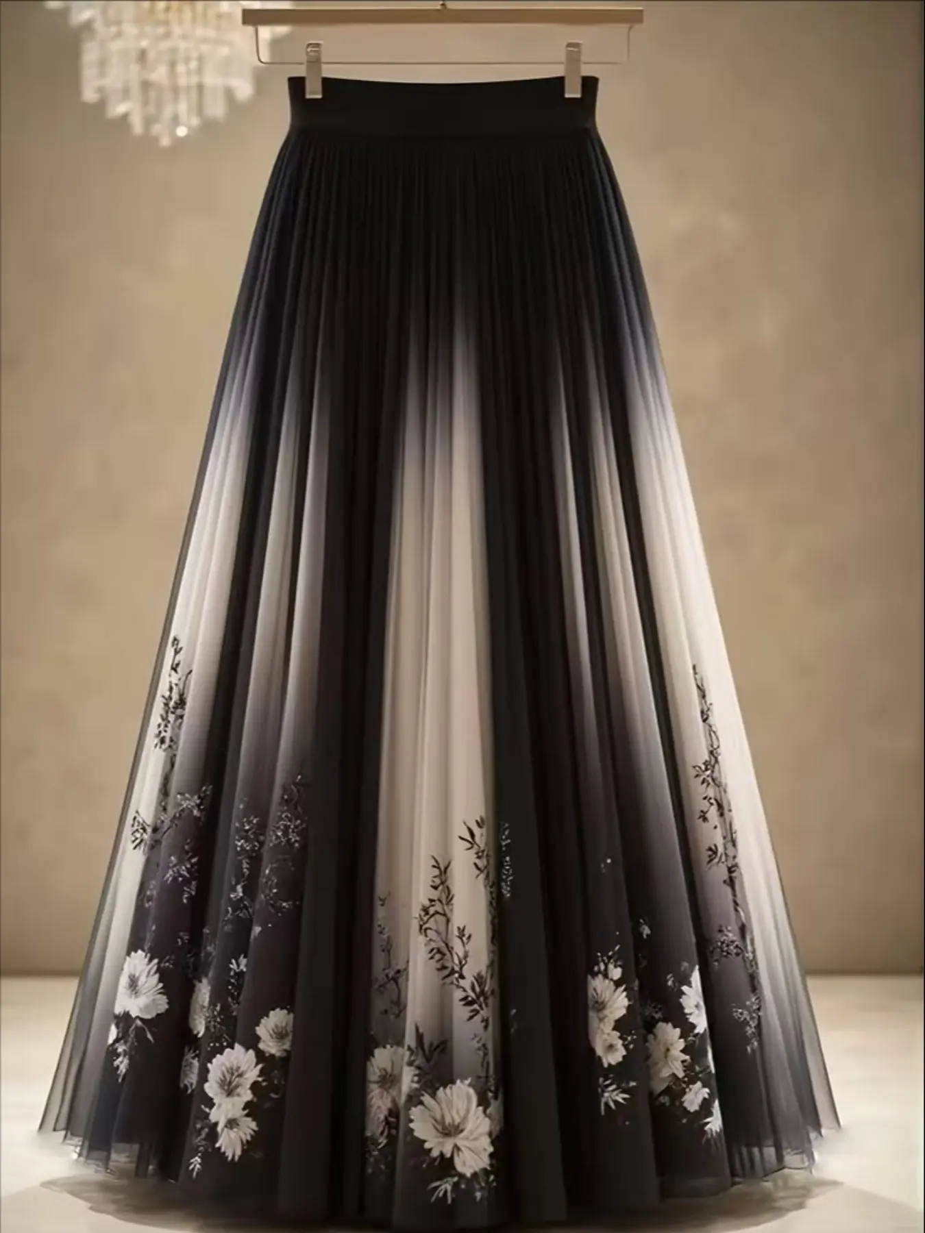 Elegant Rose Print Mesh Half Body Fitted Maxi Skirt, Long Floral Pattern Dress, Women's Fashion Clothing, Floral Printed Skirt, Perfect for Parties & Special Occasions, Womenswear, Bottoms