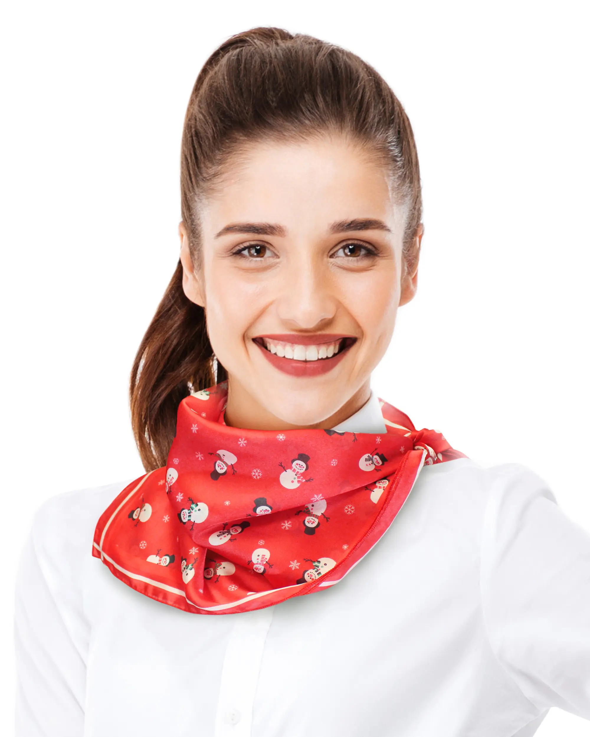 CBC Crown Women's Square Silk-Feeling Neckerchief Scarf - 21x21in, Lightweight Christmas Snowman Print, Winter Casual Fashion Accessory, Hand Wash, Synthetic Polyester, Playful Print, 21 Inches, Basic