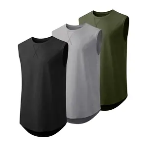 JMIERR Mens 3 Pack Cotton Tank Top Hipster Hip Hop Longline Crewneck Sleeveless Shirts