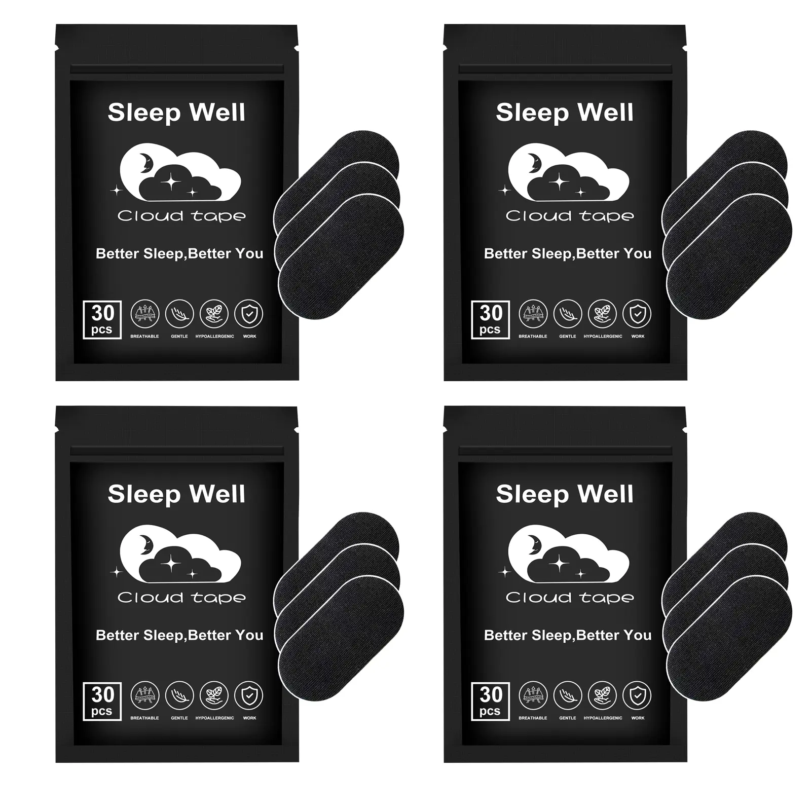 Cloud tape Mouth Tape 120/60/30 Strips 4/2/1-Month Supply Hypoallergenic Adhesive Gentle Ultra Breathable Stop Snoring Sleep Tape Sports Accessory Black and Pink