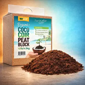Vivlly Coconut Coco Coir Brick 10lb - Expands in Water Organic Potting Soil for Indoor Plants & More Premium pH-Adjusted Cocopeat Peat Ph Balance - Garden