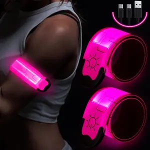 Simket LED Armband Rechargeable for Running Walking at Night (2 Pack), Running Lights for Runners, Running lights, High Visibility Reflective Running Gear Adjustable Light Up Bands for Men Women Kids