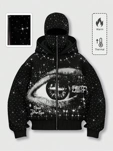 Men's Street Style Rhinestone Decor Windproof Hat, Two Hats with Pockets and Zipper Design, Fall & Winter Wear