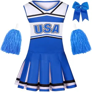 L-BN05  Cheerleader Costume for Girls With Pom Poms - Halloween Sports Outfit and Gifts