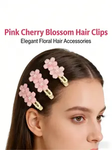 6 pieces / 12 pieces sweet pink cherry blossom hair clips. Home use, makeup, commuting, versatile side-bun hair clips. Anti-slip, no indentations side-edge duckbill clips. Hair accessories for teenage daily outfits, Flower Hair Clips