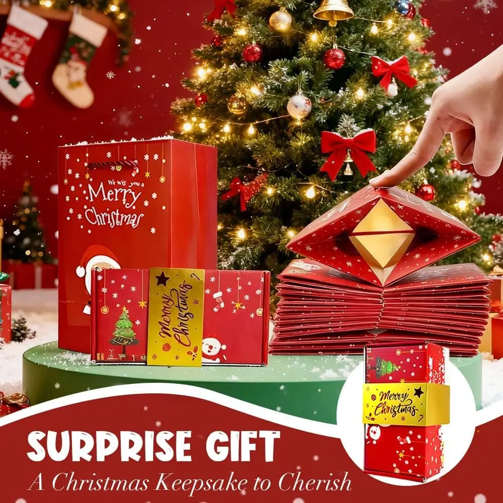 Paperboard Bounce Effect DIY Explosion Money Gift Box, Festive Party Supply for Christmas, Happy Birthday Ideas, Unique Folding Red Envelope Box for Anniversary