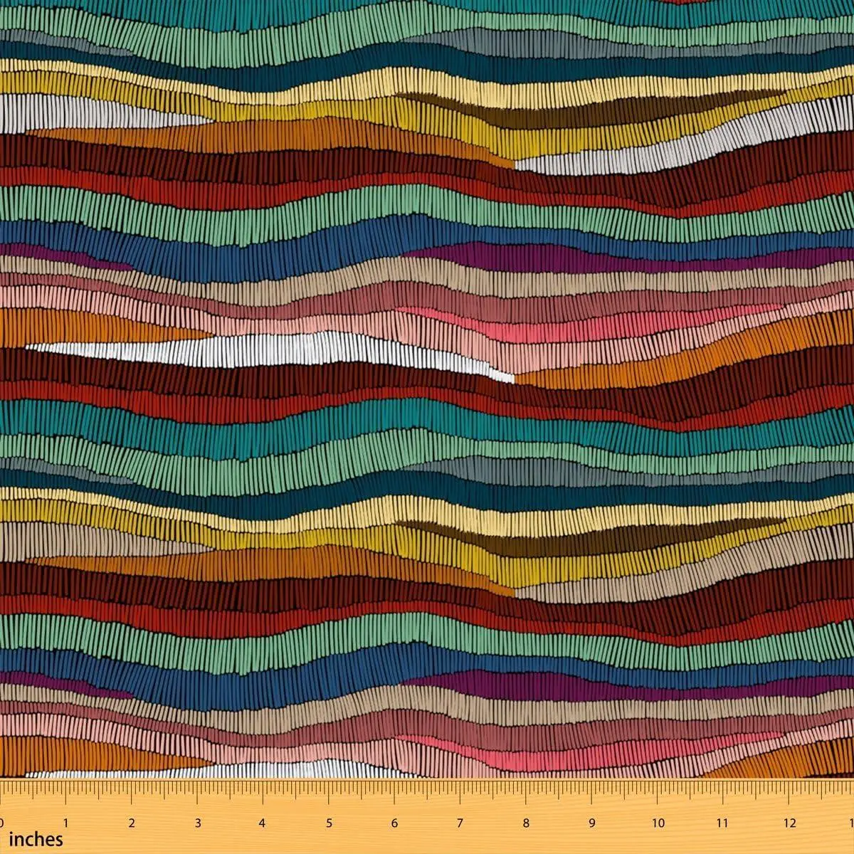 Boho Flannel Fabric Bohemian Wavy Fabric Rainbow Embroidered Waves Print Soft Decorative Fabric Geometric Tribal Ethnic Colorful Abstract Polyester Flannel Fabrics,Not Stretchy