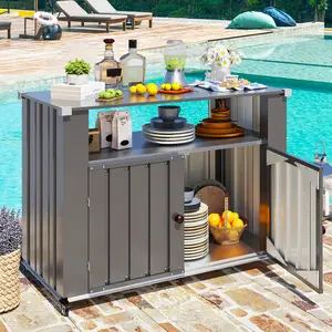 YODOLLA Outdoor Grill Table with Storage Cabinet Weatherproof, Grill Cabinet Cart with Storage, Outdoor Counter Prep Table with Storage in Dark Grey Modern Sideboard Buffet