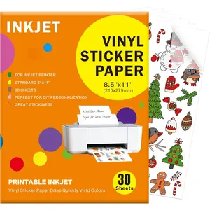 30 Sheets  Printable Vinyl Sticker Paper Clear - 8.5x11" for Inkjet Printers,   Resistant, Dries ,  Colors, Easy to Cut for  Machines, DIY Self-Adhesive Labels