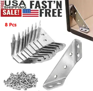 8 Pcs Universal Stainless Steel Furniture Corner Connector Angle Brackets For Cabinets