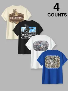 Men's 4 Pack Duck Hunting Graphic T-Shirts, Outdoor Sporting Lifestyle Tees, Casual Short Sleeve Shirts for Hunting & Daily Wear, Menswear