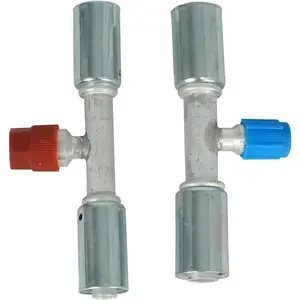 Air Conditioning AC Reduced Fitting Set #8 and #10 Female Oring Beadlock Straight with R134a Pressure Valve