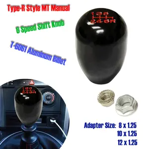 6-Speed Type-R Manual Aluminum Transmission Shift Shifter Knob Universal Chrome Gunmetal Black or Real Carbon Fiber