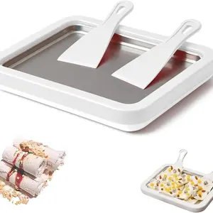 1 Set DIY Ice Cream Roll Maker Freeze Plate No Electricity Required Stainless Steel Small Home Dessert Yogurt Roll Machine Fresh Keeping Family Kitchen Use
