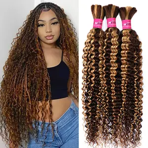 4 27 Highlight Brown Deep Wave Bulk Human Hair For Braiding Ombre Colored Bulk Human Hair Extensions No Weft