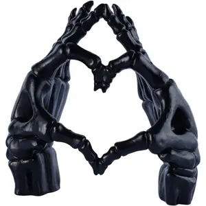 Skeleton Decorations Heart Hands Decor Unique Gothic Statues for Home Decor Plastic Skeleton Figurines for Goth Room Decor Halloween Wedding Valentines Shelf Decor, Black