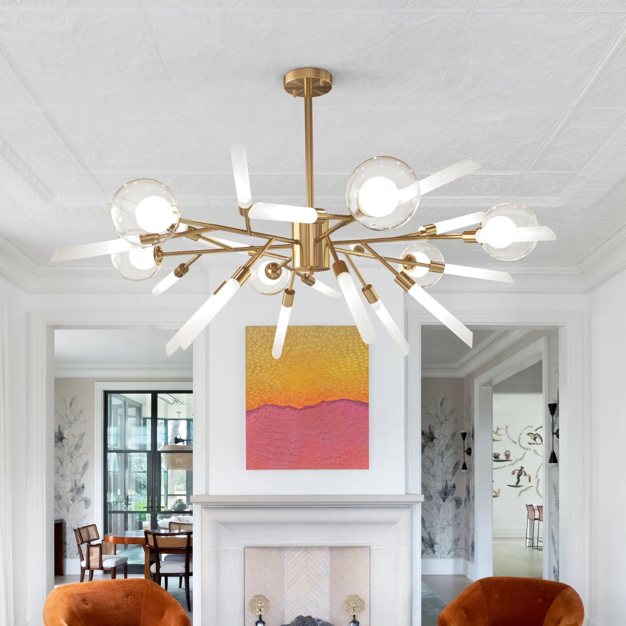 24 - Light Dimmable Sputnik Modern Linear Chandelier