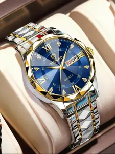 Men's Business Round Dial Analog-digital Quartz Watch, Modern Waterproof Watch, Fashion Watch for Party Clothing Decor, Trendy All-match & Exquisite Watch for Birthday Gift with Box