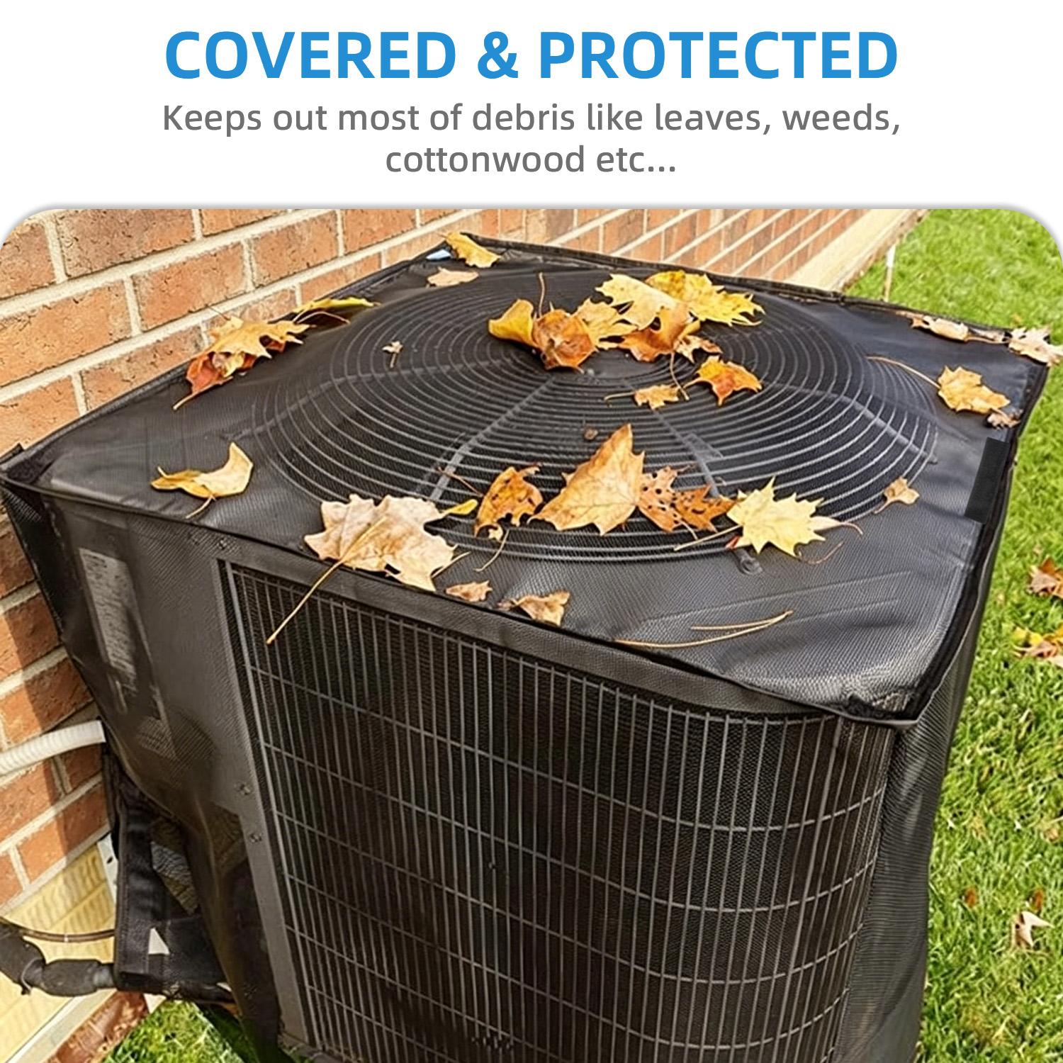 Air Conditioner Covers for Outside, Full Mesh With Detachable Waterproof Top, Breathable & All Seasons, Central AC Unit Protector Against Leaves, Weeds, Cottonwood and Debris(4 Sizes)