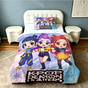 2/3 Pcs K-Pop Girl Group Anime Printed Comforter Set, Y2K Style, Quilted Soft Polyester Bedding, Warm and Cozy All Year Round, Perfect for Bedrooms, Guest Rooms and Dorms, Comforter Included, Pillow Inserts Not Included