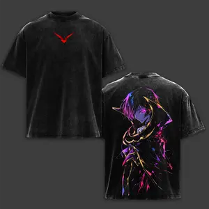 Vintage Acid Wash Code Geass Lelouch Mecha Sci-Fi Anime Graphic T-Shirt Heavyweight Cotton Oversized Streetwear Dark Fantasy Cyberpunk Y2K Grunge Washed Tee Unisex Merch