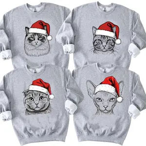 Santa Paws Christmas Cat Sweatshirt – Cat Mom Shirt - Cat Breeds in Festive Santa Hat Gildan Unisex Holiday Pullover.png - Trendy to Timeless