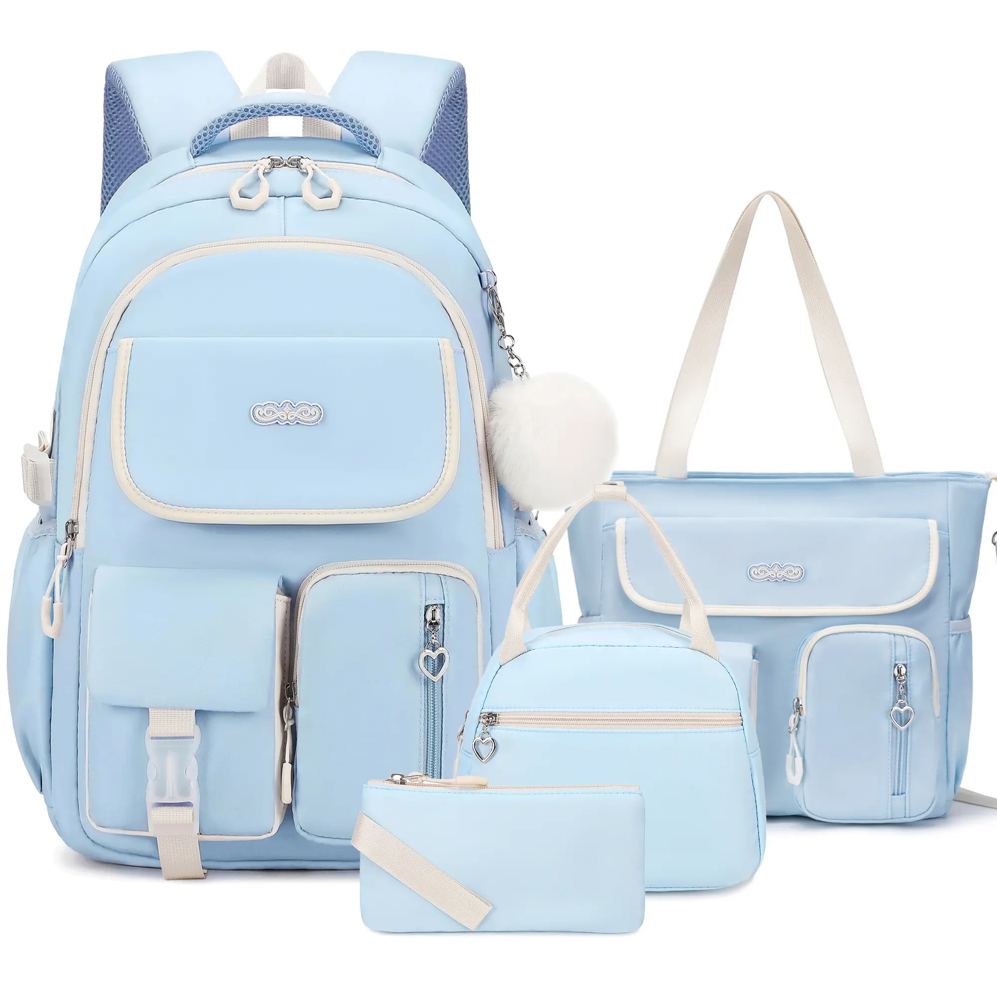 SIMILOVE Girls' 3PCS Nylon Backpack Set - Cute Backpack with Reflective Strips, Breathable Mesh, Lunch Bag, Pencil Pouch for 6-18 Years Teens | Back to School Shopping, Stuff for School, Festive Party Gift