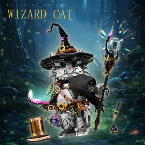 1458PCS Wizard Cat Building Blocks Model Toys Magic Kitty Small Particle Bricks Creative Desktop Ornaments For Birthday Christmas Gifts Block Figures