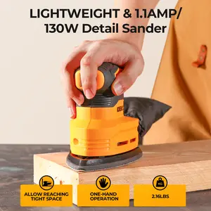 DEKO Electric Detail Sander, Equipped With 3 Multi-Function Sanding Pad Attachments, 12 Sandpapers, And A Dust Collection Box, Ideal For DIY Sanding Projects, Woodworking, Cabinet Refinishing, And More.