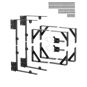 VEVOR Gate Corner Brace Bracket, 2 Sets, Anti Sag Gate Frame Hardware Kit, Gate Frame Brace Bracket with Latch Lock, Screws, for Shed Doors, Corral Gates, Driveway Gates, Wood Windows, Iron, Black